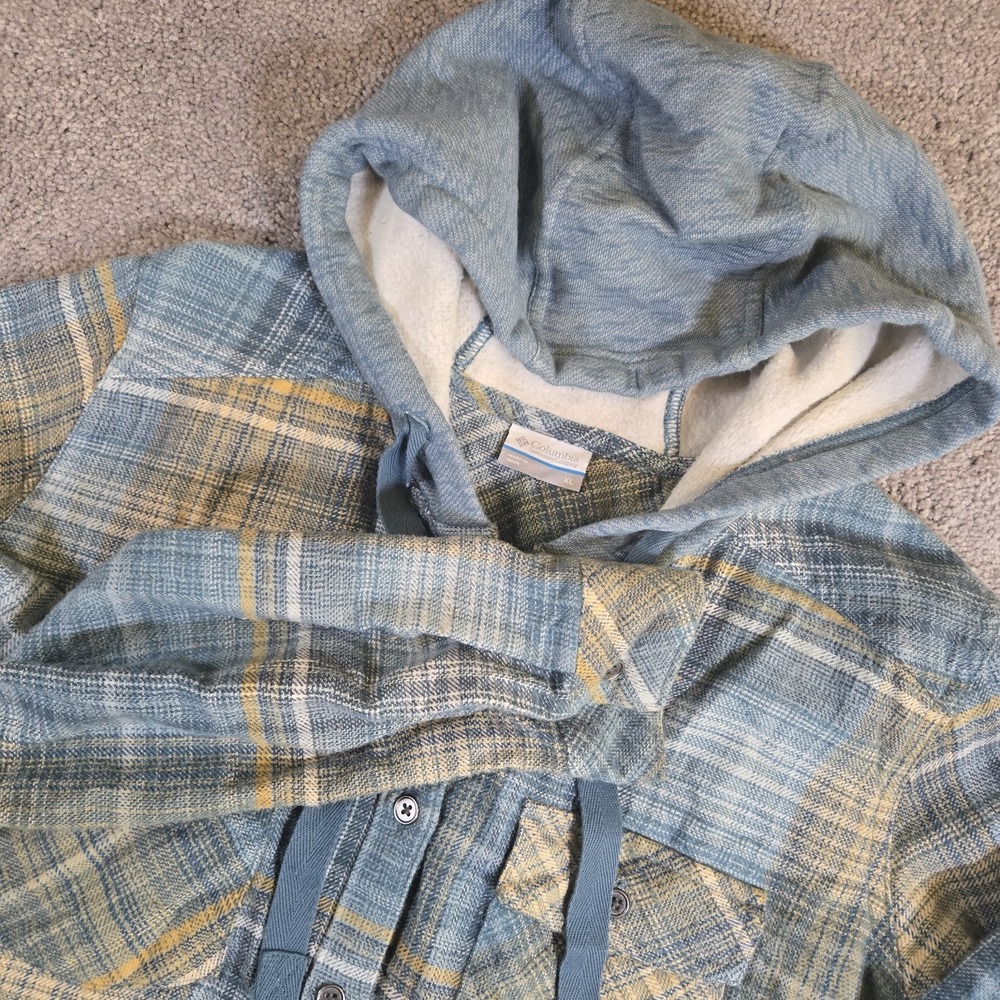 Columbia Adult XL Hooded Flannel Button‎ Up Long Sleeve Mens